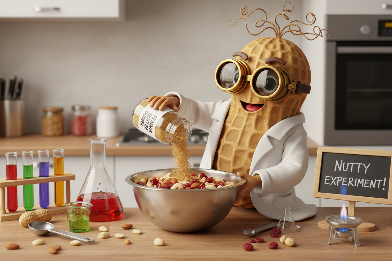Mad scientist peanut in kitchen laboratory